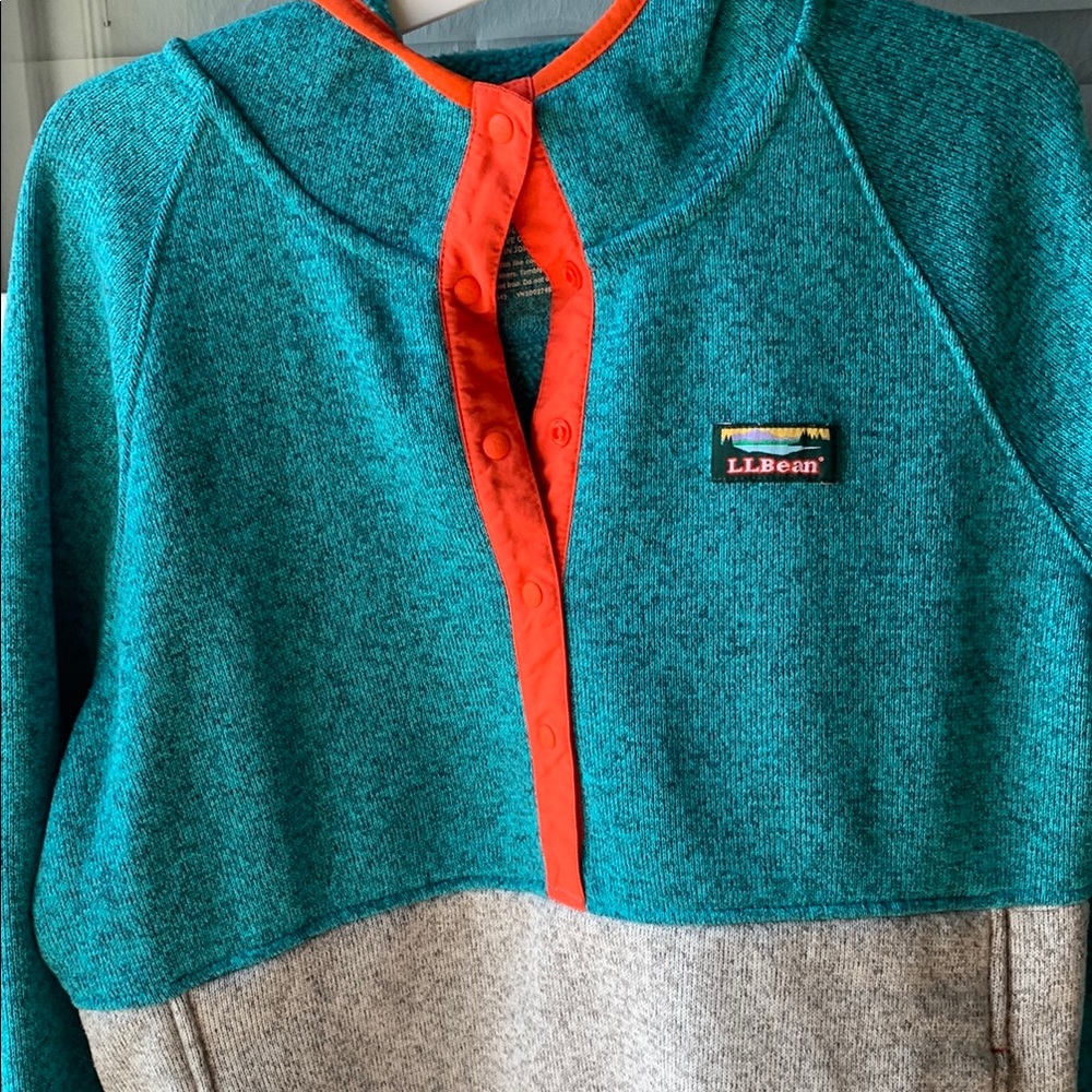 LL Bean Womens Teal and Gray Pullover Hoodie